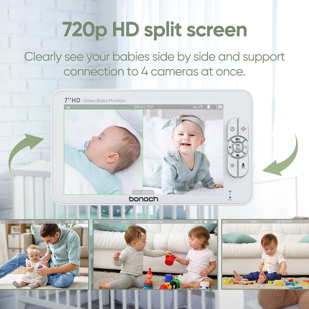 Two camera, Split screen Bonoch Baby Monitor for twins 2023
